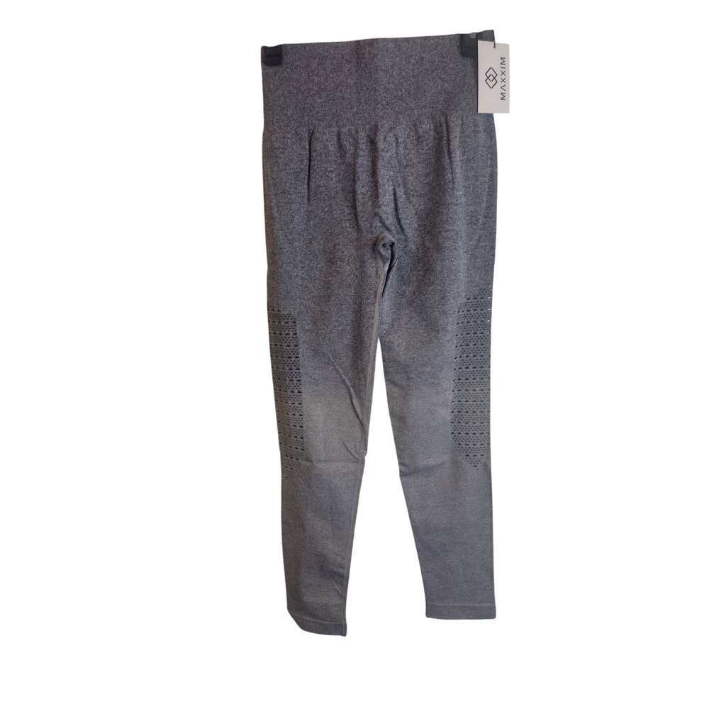 Maxxim Womens High Waist Seamless Ombre Mesh Cutout Leggings Charcoal Gray L - Picture 1 of 12